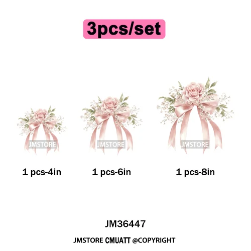 Pink Bow Silk Wedding Coquette Girl Ribbon Tied Printing Iron on DTF Thermal Transfers Stickers Ready to Press for Clothing Bags