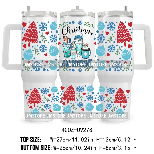 Tis The Season Christmas Tree Candy Cane UV DTF Tumbler Wrap Transfer Stickers Custom Label 40OZ Wraps Jesus Christian Christmas