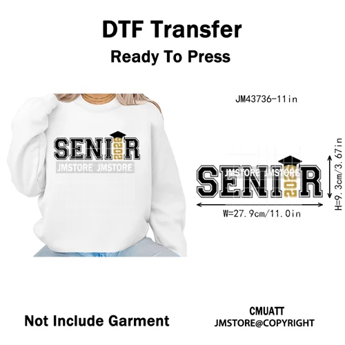 High School Senior Year Class of 2026 My First Last Day Iron on Washable DTF Heat Transfers Stickers Ready to Press for Hoodies