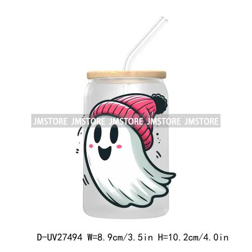 Cute Ghost Stay Spooky Halloween Pumpkin UV DTF Transfer Stickers Decals For Libbey Cold Cups Mugs Tumbler Waterproof Craft Boo