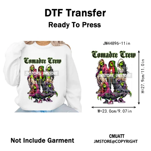 Winter Christmas Cartoon Holiday Characters Thug Life Green Iron on Washable DTF Transfers Stickers Ready to Press for Textiles