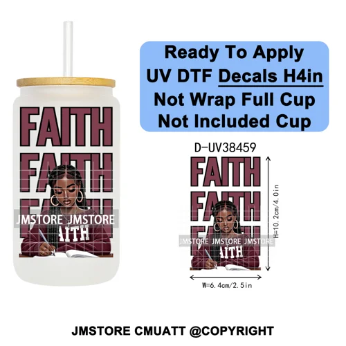 Black Girl Praying Faith Religious Women UV DTF Transfer Stickers Decals Ready To Apply Waterproof For 16OZ Libbey Glass Can Cup