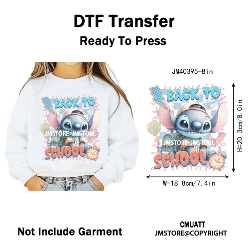 Colorful Checkered Cartoon First Day of School Design Kid Back To School Iron on DTF Transfer Sticker Ready to Press for Clothes