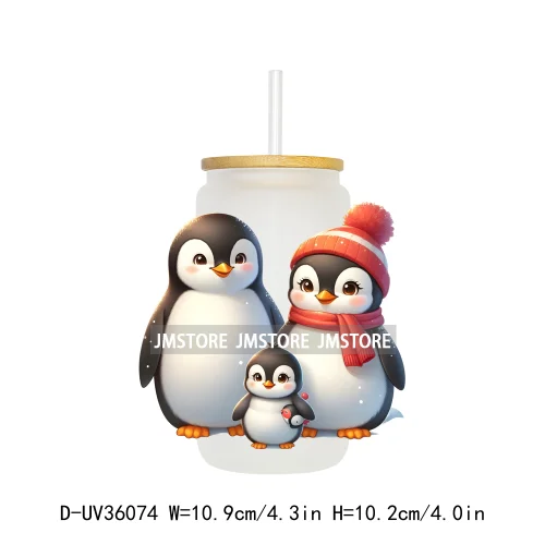 Penguin Family Coquette Bow UV DTF Transfer Stickers Decals Ready To Apply Waterproof For 16OZ Libbey Glass Can Cups Tumbler