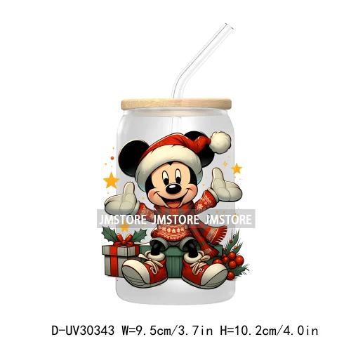 Merry Christmas Cartoon Mouse And Friends UV DTF Transfer Stickers Decals For Libbey Cold Cups Mugs Tumbler Xmas Bear Candy Cane