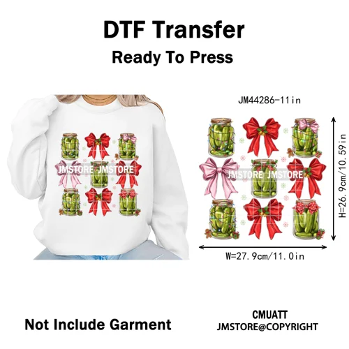Merry Pickles Christmas Xmas Cucumber Holiday Santa Iron on Washable DTF Heat Transfer Stickers Ready to Press for T-shirts Bags