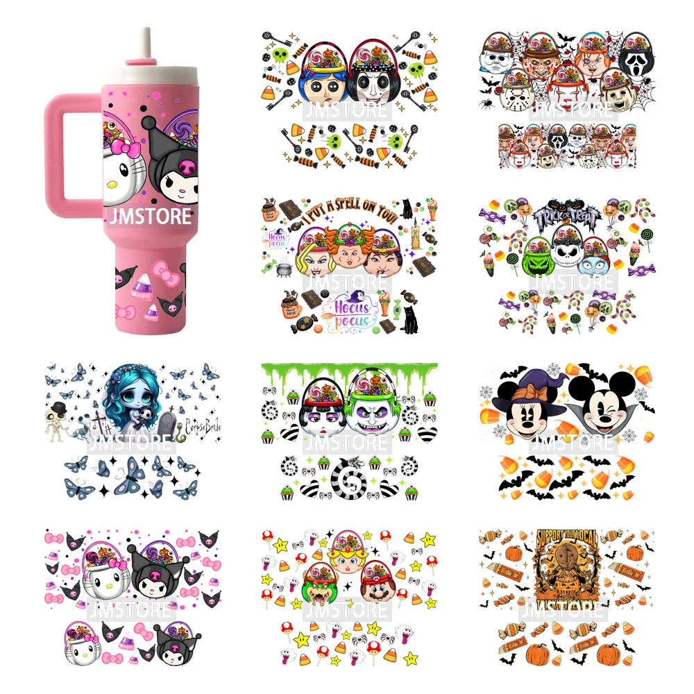 Halloween Nightmare Cartoon Characters UV DTF Mini Tumbler Keychain Wraps Ready To Apply Transfer Stickers Waterproof Decals