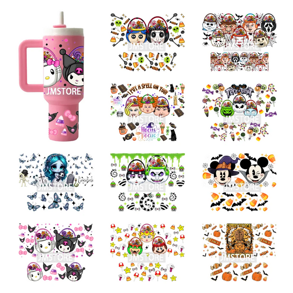 Halloween Nightmare Cartoon Characters UV DTF Mini Tumbler Keychain Wraps Ready To Apply Transfer Stickers Waterproof Decals