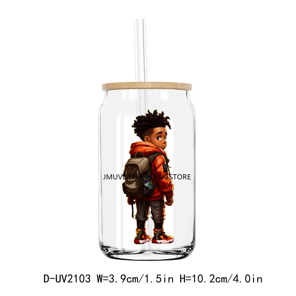 Back To School Black Girl Boy UV DTF Transfers Stickers Decals For Libbey Cold Cups Mugs Tumbler Waterproof DIY Craft