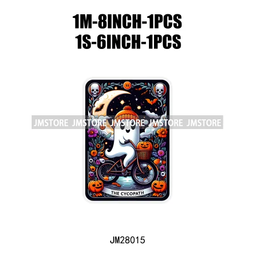 Custom Spooky Season Ghost Cycopath Skull Halloween Tarot Card DTF Iron On Heat Press Transfer Stickers Printing For Hoodies