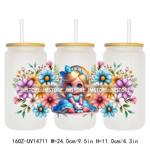 Magical Princess Bow Cartoon Girl 16OZ UV DTF Cup Wraps Ready To Apply Waterproof Transfer Stickers For Libbey Glass Can Tumbler