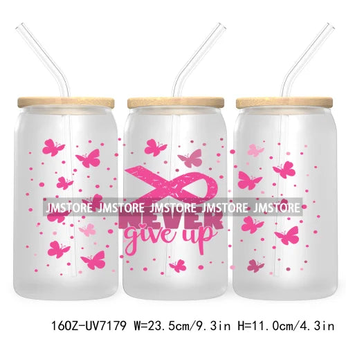 Peace Love Cure Breast Cancer Awareness Pink 16OZ UV DTF Cup Wrap Transfer Stickers For Libbey Glass Can Cups Tumbler October