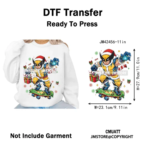 Funny Brushstroke Bubble Cartoon Christmas Killer Movie Xmas Iron on DTF Washable Transfers Stickers Ready to Press for Textiles