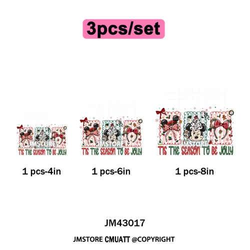 Girly Coquette Merry Christmas Ginger Cartoon Cozy Jolly Season Iron on DTF Heat Transfers Stickers Ready to Press for Clothing