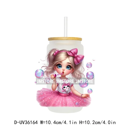 Lovely Pink Girl Hug Cat Bear UV Sticker Decals For Libbey Cold Cup Mug Tumbler Transfer Stickers Waterproof High Quality Labels