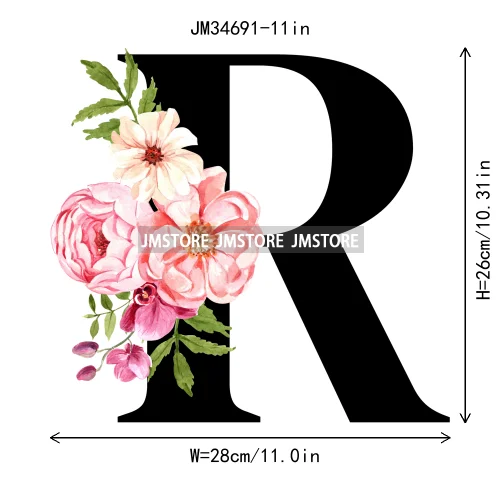 Flower Alphabet Name Monogram Floral Single Letter Illustration Sets Iron On DTF Transfers Stickers Ready To Press For Hoodies