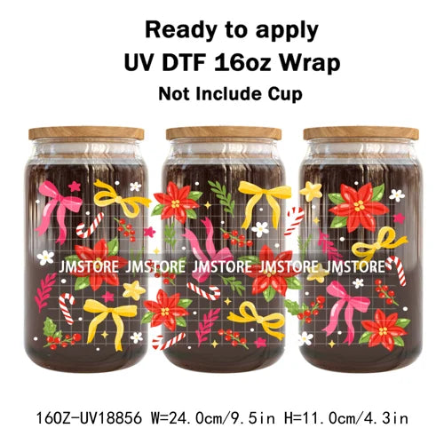 Funny Christmas Sweet Dessert UV DTF Cup Wrap Ready To Apply Transfer Sticker Waterproof 16OZ Tumbler Wraps For Libbey Glass Can