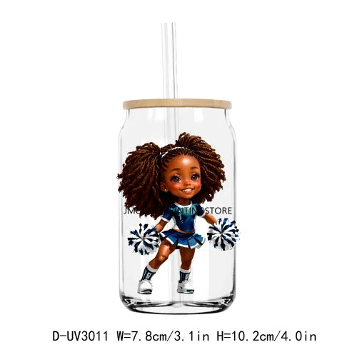 Cheer Leader Afro Black Girls UV DTF Transfers Stickers Decals For Libbey Cold Cups Mugs Tumbler Waterproof DIY Craft