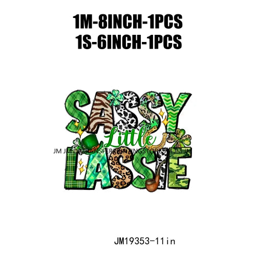 Shamrock Crusher Sassy litt lassie St Patricks Day Coffee Rainbow Gnomies Logos DTF Transfer Stickers Ready To Press For Hoodies