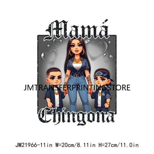 Latina Chicano Mom Iron On Transfer Patches Mama Chingona Mexican Chibi Style Mother's Day DTF Transfer Stickers For Hoodies