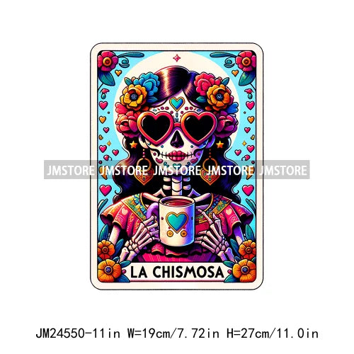 Funny Mexican Evil Eye Chismosa La Chigona Latina Skeleton Tarot Card Logos Iron On DTF Heat Press Transfer Stickers For Clothes