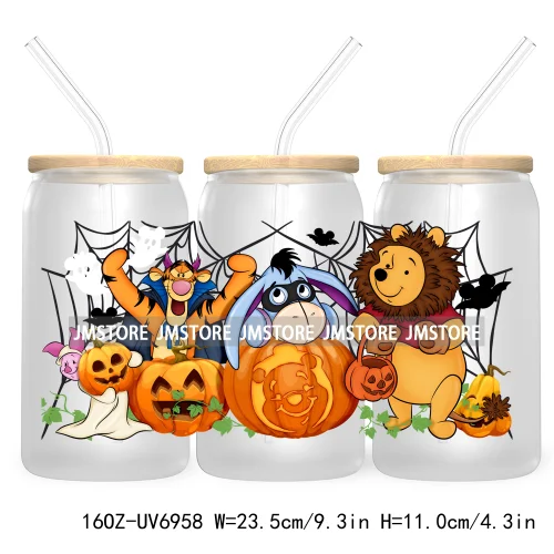 Stay Spooky Halloween 16OZ UV DTF Cup Wrap Transfer Sticker Custom Label Waterproof Logo For Libbey Glass Can Cartoon Characters