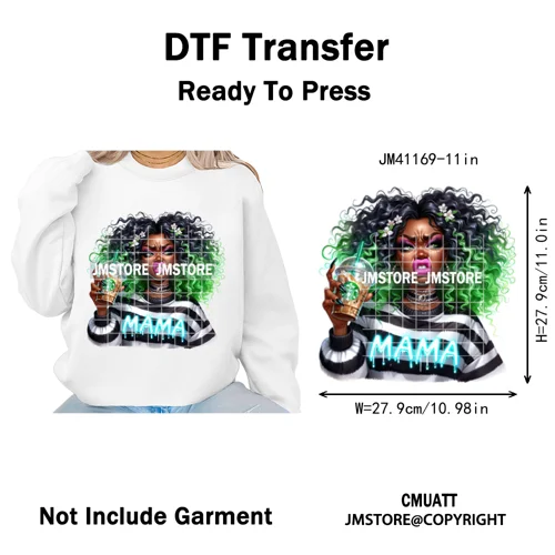 Horror Halloween Character Afro Coffee Killer Bad Mama Club Iron on Washable DTF Transfers Stickers Ready to Press for Clothing