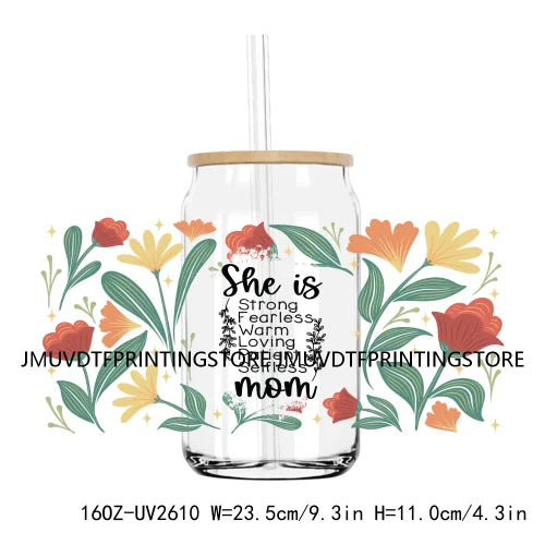 Best Mama With Flowers Mother's Day UV DTF Sticker For 16OZ Libbey Glass Cup Can Mom Wrap Transfer Sticker Custom Label DIY Logo