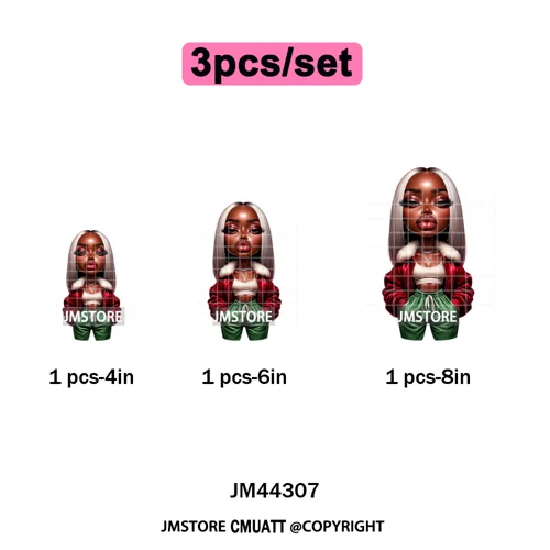 Sassy Black Girl Santa Christmas Bright Gingerbread Iron on Washable DTF Heat Transfers Stickers Ready to Press for Sweatshirts