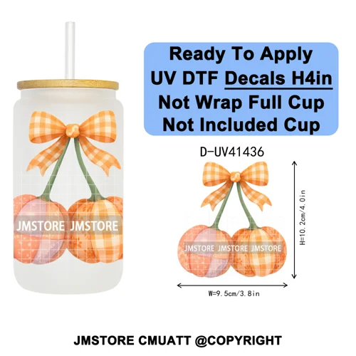 Highland Cow Horror Character Coquette Pumpkin UV DTF Decals Ready To Apply Durable Transfer Stickers For 16OZ Libbey Glass Can