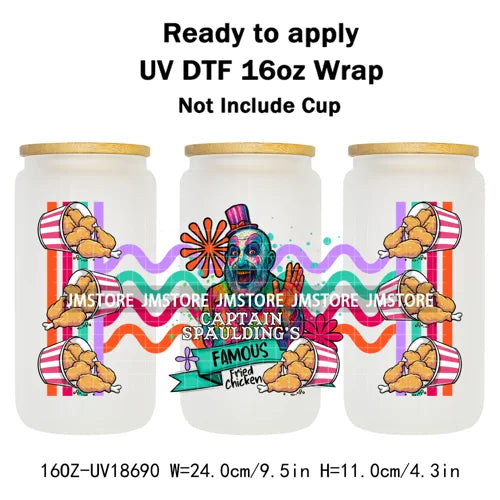 Halloween Nightmare Spooky Season 16OZ UV DTF Cup Wraps Ready To Apply Waterproof Transfer Stickers For Libbey Glass Can Tumbler