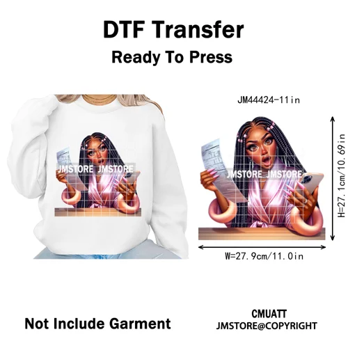 Sassy Facial Expressions Black Girl Housewife Remote Work Iron on Washable DTF Transfers Stickers Ready to Press for Sweatshirts