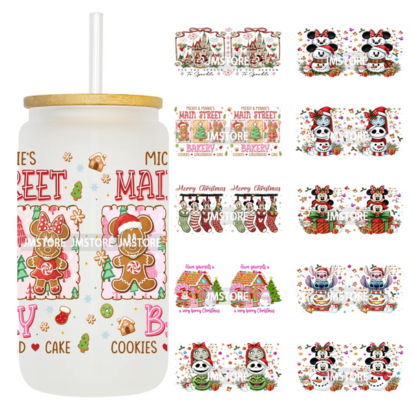 Cartoon Character Snowman Christmas 16OZ UV DTF Cup Wraps Ready To Apply Waterproof Transfer Sticker For Libbey Glass Can Bottle