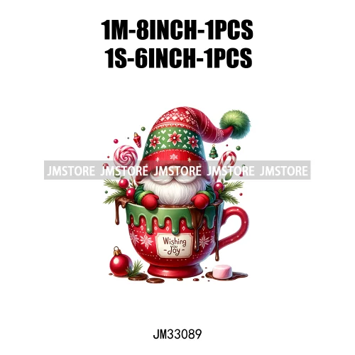 Funny Hot Cocoa Cup Festive Gnomes Wishes Candy Merry Christmas Iron On DTF Transfers Stickers Ready To Press For Sweatshirts