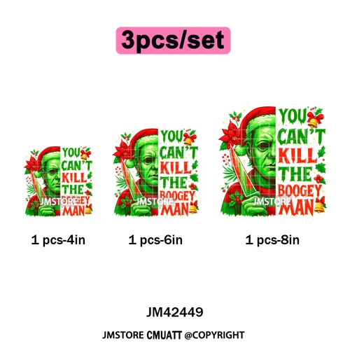 Funny Brushstroke Bubble Cartoon Christmas Killer Movie Xmas Iron on DTF Washable Transfers Stickers Ready to Press for Textiles
