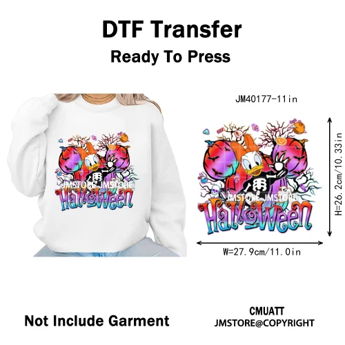 Cartoon Witches Princess Skull Animal Kids Love Characters Halloween Iron on DTF Transfers Stickers Ready to Press for T-shirts