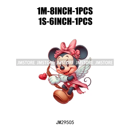 Happy Valentine's Day Cartoon Character Mouse Animal Cupid Love Heart DTF Iron On Transfers Stickers Ready To Press For T-shirts