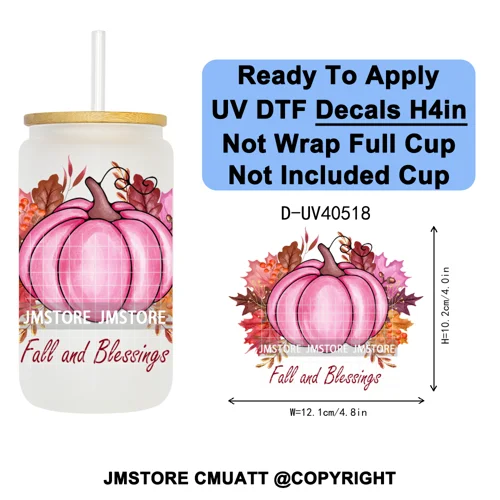 Cozy Autumn Fall Pumpkin Spice UV DTF Decals Ready To Apply Waterproof Transfer Stickers DIY Crafts For 16OZ Libbey Glass Can