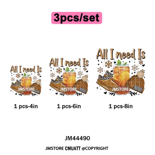 All I Need Is Cozy Winter Drink Coffee Lover Coquette Christmas Iron on Washable DTF Transfer Sticker Ready to Press for Hoodies