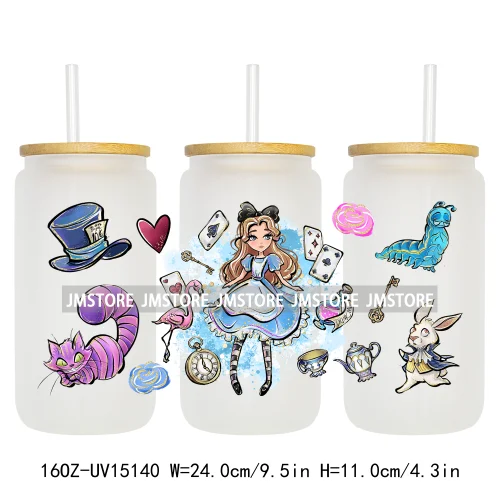 Cartoon Princess In Wonderland 16OZ UV DTF Cup Wraps Ready To Apply Waterproof Transfer Stickers For Libbey Glass Can Tumbler