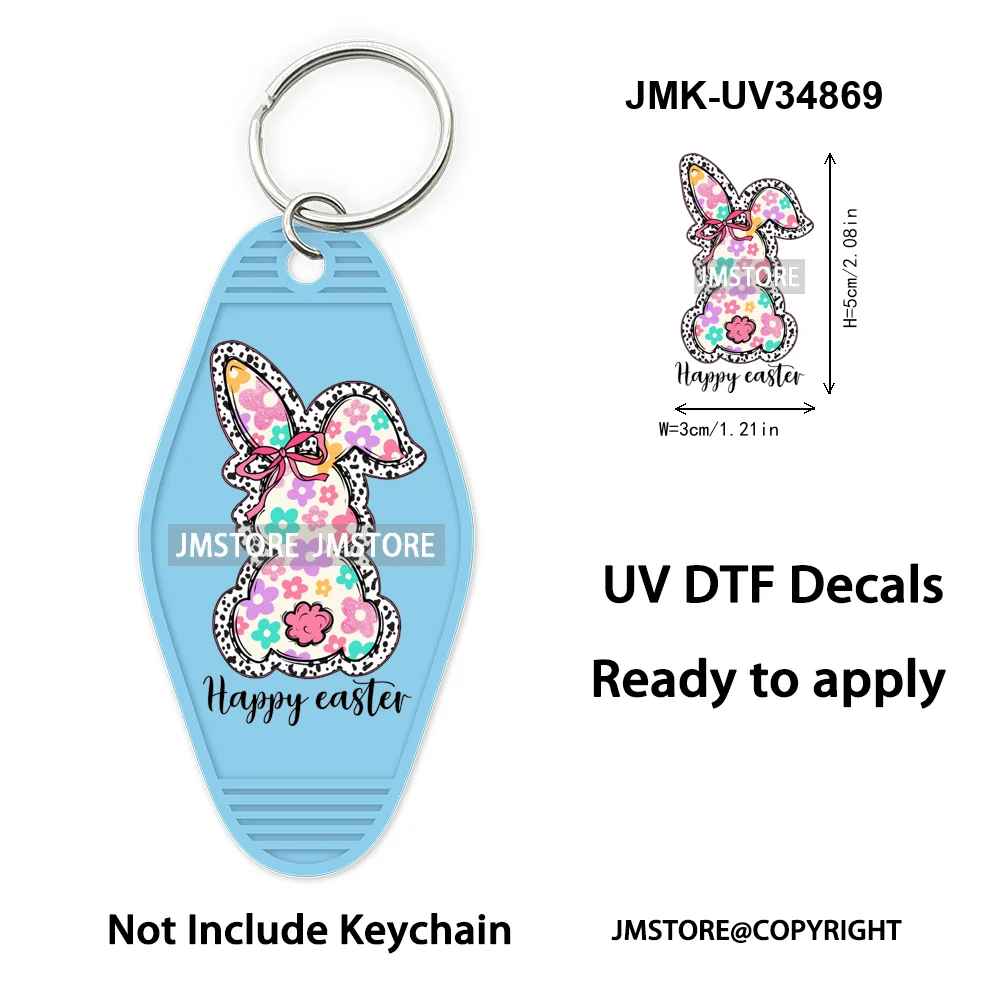 He is Risen Spring Easter Bunny Eggs Custom Logo WaterProof UV DTF Stickers For Motel Hotel Keychain Christian Easter Coquette