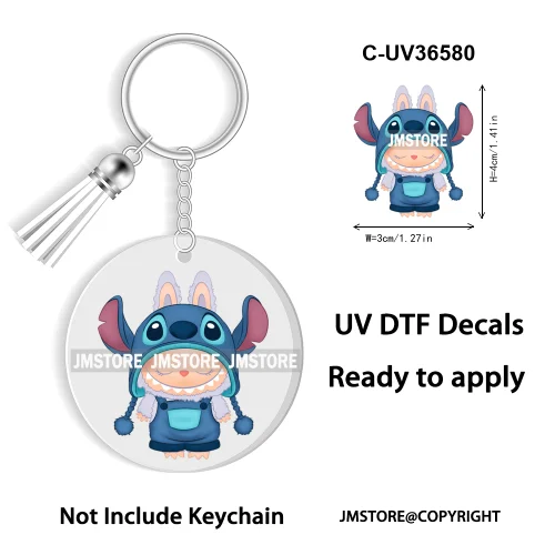 Coquette Bow Cartoon Monsters Doll In Costume Decal Round Keychain Ready To Apply UV DTF Transfer Stickers For Circle Keychain