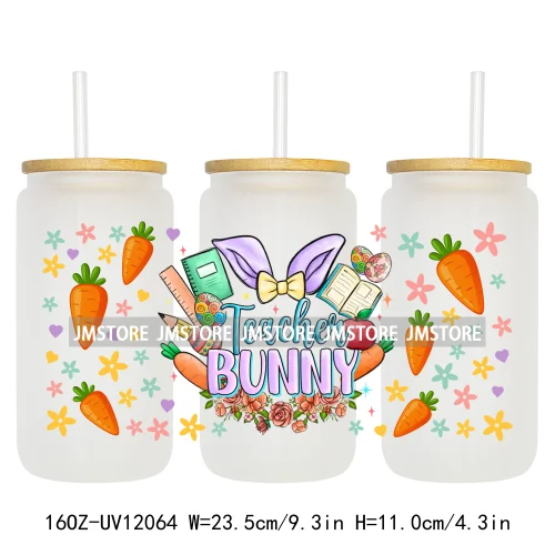 Hip Hop Easter Bunny Carrot Eggs Hunting UV DTF Sticker For 16OZ Libbey Glass Cup Can Wrap Transfer Stickers Custom Labels Logo