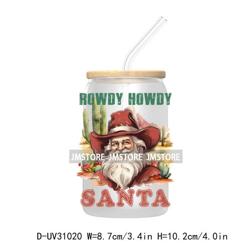 Retro Western Christmas Cowgirl Howdy Santa UV Sticker Decals For Libbey Cold Cups Mugs Tumbler Transfer Stickers Xmas Season