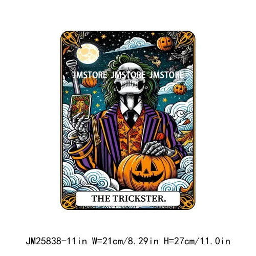 New Halloween Trickster Killer Scary Characters Tarot Cards Thermal Logos DTF Iron On Heat Press Transfers Stickers For Clothes