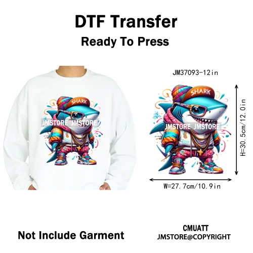 12in Urban Gangster Rich Money Lion Beats Shark Vibes Iron on DTF Thermal Transfers Stickers Ready to Press for T-shirts Bags