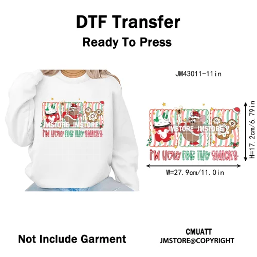 Girly Coquette Merry Christmas Ginger Cartoon Cozy Jolly Season Iron on DTF Heat Transfers Stickers Ready to Press for Clothing