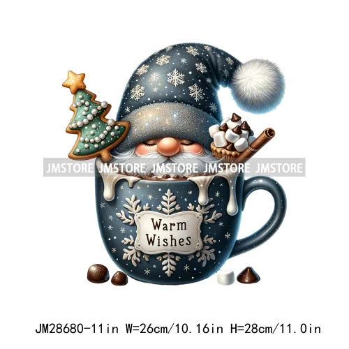 Winter Hot Cocoa Boy Cozy Gnomes Coffee Mug Tis The Season Happy Christmas Iron On DTF Heat Press Transfers Stickers For Clothes