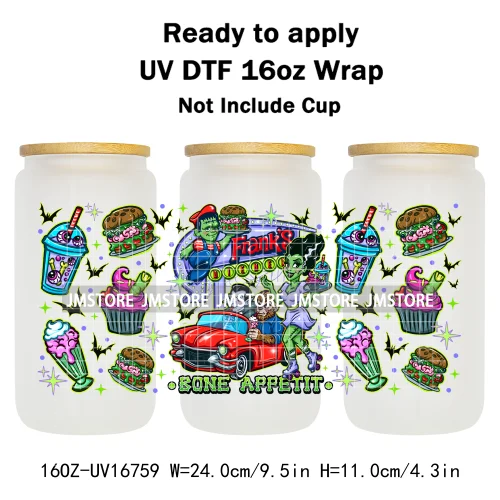 Retro Halloween Neon Scary Movie Character 16OZ UV DTF Cup Wrap Ready To Apply Waterproof Transfer Stickers For Libbey Glass Can