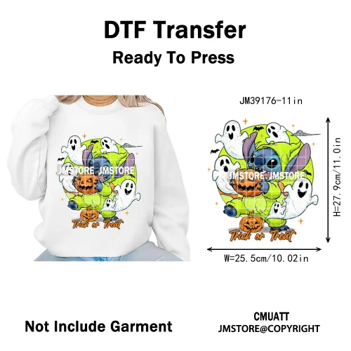 Spooky Season Pumpkin Trick or Treat Cartoon Halloween Iron on DTF Washable Heat Transfers Stickers Ready to Press for Clothing
